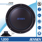 Jensen J12W 12 inch Subwoofer | 1,200 Watts Peak Power | Polypropylene Woofer Cone | Reinforced Stamped Steel Basket | 40oz Magnet