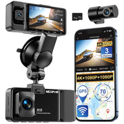 NEXPOW K02 3 Channel 5G WiFi Dash Cam Front Rear Cabin, 4K+1080P+1080P GPS Dash Camera for Car with 64GB Card