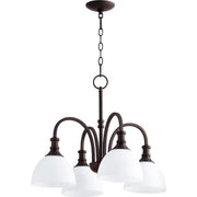 Quorum Richmond 4-Light Dinette Chandelier, Transitional Design, Oiled Bronze Finish, Satin Opal Glass Shades, 23 in Wide, 6211-4-86