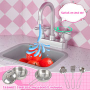 iYofe Kids Corner Kitchen Playset with Lights & Sounds, Play Phone and Curtains, Wooden Kitchen Toys, Pink