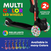 Lifemaster 3 Wheel Kids Scooter with Foldable Seat, Adjustable Handlebar, Light-Up LED Wheels, Wide Anti-Slip Deck, Green, LIFMS55