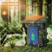 Campark Solar Powered Trail Camera, 46MP, 4K 30fps Video, 0.1s Trigger, Night Vision with 36 Infrared LEDs, WiFi Bluetooth, Loop Recording, Waterproof IP66, Rechargeable Battery T300