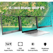 AEEZO 14 Inch 1080P IPS Portable Monitor, 280 Rotatable Screen Extender, Full HD Display, Type-C USB Interfaces, Compatible with 13-17.3 Inch Laptops