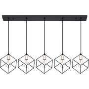 Quoizel Five Light Island Chandelier, Transitional Cubical Cage Design, Earth Black Finish, Adjustable Height, Dimmable, HLG544EK