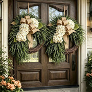 Handcrafted Hydrangea Wreath with Colorful Flowers and Natural Rattan Base