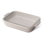 Beautiful 9x13 Stoneware Baker with BPA-Free Plastic Lid, Porcini Taupe, Oven Safe up to 450F, Integrated Handles, Model 19963