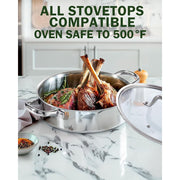 Cook N Home 4 Quart Tri-Ply Clad Stainless Steel Saute Pan with Lid, 10.5 Inch, Induction Compatible, Oven Safe, 02806