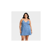 Universal Thread Women's Mini Halter Denim Dress, Medium Wash, Small - Machine Washable