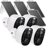 Rraycom 4pcs Solar Outdoor Security Camera System, 2K HD, Color Night Vision, IP65 Waterproof, Two-Way Audio, 5200mAh Battery
