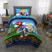 Sonic the Hedgehog Kids Twin Bed in a Bag, Gaming Bedding, Comforter and Sheets, Blue