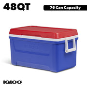 Igloo Laguna 48 QT Hard Sided Ice Chest Cooler, Cool Riser Technology, Ultratherm Foam Insulation, Blue Red White