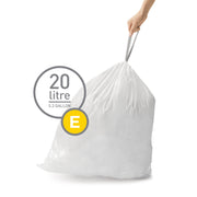 simplehuman Code E Custom Fit Drawstring Trash Bags, Extra Thick Double-Seamed, 50% Recycled Plastic, 20 Liter, 60 Count, White, CW0255
