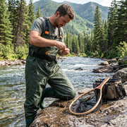 Gieeshield Waterproof Bootfoot Chest Waders, Lightweight 2-Ply Nylon PVC, Adjustable H-Back Suspenders, Waterproof Zipper Pocket, Boot Hanger, Green, M7 W9 DQ-WADERS-GR7