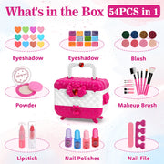 Sendida SDD-012A Kids Washable Makeup Kit, 60-Piece Princess Frozen Theme Set, Pink Portable Case, Ages 3-12