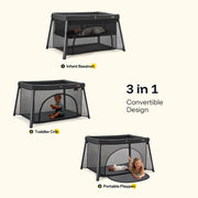 HARPPA Portable Travel Crib and Playard with Thickened Mattress, Breathable Mesh Sides, Lightweight 11lb, Black