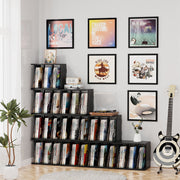 Honiway Vinyl Record Stand, 3-Compartment Storage for 80-100 Albums, Wall Mount or Tabletop, Black
