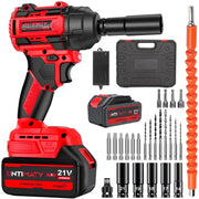 UNTIMATY Brushless Cordless Impact Wrench, 1/2 Inch, 650Nm Torque, 3200 RPM, 4.0Ah Battery, Includes 9 Sockets, 8 Drill Bits, 6 Screwdriver Bits, Ym65543