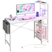 Bestier LED Gaming Desk White & Power Outlet 44 inch