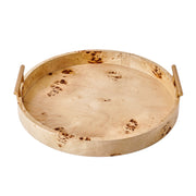 Beautiful 531692WEB Round Burlwood Tabletop Tray with Gold Handles, Taupe, 1.75 in x 15.75 in by Beautiful