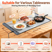 YUWENUS Electric Warming Tray, Fast Heating Silicone Mat, 8-Level Temperature Control, Large 26x15 in Surface, Gray, T2655426