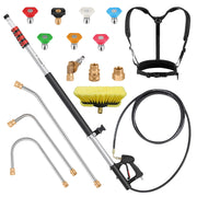 DAIMOT 24 FT Telescoping Pressure Washer Wand with Brush, 7 Spray Nozzle Tips, 2 Hose Adapters, Support Belt, Aluminum Gutter Cleaner Attachment