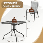 Pirecart 5-Piece Outdoor Patio Dining Set, Square Hydrographic Glass Table, 4 Stackable Textilene Chairs, Steel Frame, Gray