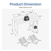 Concetta Small Computer Desk, 40in, White, 2 Fabric-Lined Drawers, Adjustable Shelf, Side Headphone Hook