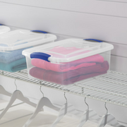 Sterilite 1924-04 Small Latching Storage Bin, 15 Quart Clear Plastic Storage Container with Latch Lid, Blue, 10 Pack
