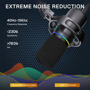 Behome 360 XLR USB Dynamic Microphone with 360 Adjustable Boom Arm, RGB Lighting, Mute Indicator, Volume Control, Black, CP-C1068