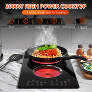 GRACEALL 12 Inch Electric Cooktop, 2 Burner Infrared Ceramic Stove, Black Crystal Panel, Countertop and Built-in Compatible, 120V Plug-in