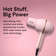 L'ange Hair HotStuff Compact Ionic Hair Dryer, 1875W, Blush, Cool Shot Button, Nozzle and Wide-Tooth Comb Attachments