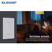 ELEGRP Slide Dimmer Switch, Single Pole and 3-Way, Compatible with Dimmable LED CFL 300W and Incandescent Halogen 600W, White, 6-Pack, DM19-WH6
