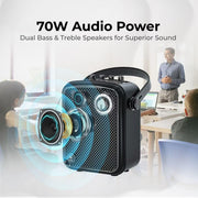 HW HAOWORKS Portable PA Speaker System, Wireless Voice Amplifier with 2 Wireless Microphones, 70W Bluetooth 5.3, Metal Construction, Black, S100Pro