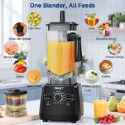 PRASKY 2-in-1 Professional Countertop Blender, 1000W Motor, 96oz BPA-Free Jar, 7 Speeds with Pulse, Stainless Steel Blades, Black, BK688-3L