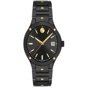 Movado 607741 SE Quartz Ladies Watch, Black Ceramic Case and Bracelet, 32mm, Yellow Gold-Tone Hands, Sapphire Crystal, Water Resistant