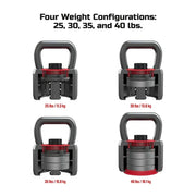 FitRx 9049 SmartStack Adjustable Kettlebell, Quick-Select Weights 25-40 lbs.