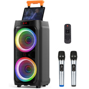 JYX BS-T9 Outdoor Party Speaker Bluetooth Wireless Speaker with Wheels LED Lighting 2 Microphones Remote