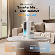 DREO 6L Humidifier for Large Room, Warm and Cool Mist, 60H Runtime, Fast Heating, Precise Humidity Control, Top-Fill Design, Quiet Operation, White