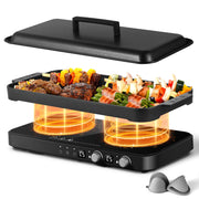 Sunmaki Portable Double Induction Cooktop with Removable Non-Stick Griddle Pan, 1800W, 2 Burner Hot Plate, Sensor Touch Controls, 9 Power Levels, 99 Min Timer, Black IRC1TZ21G-BK