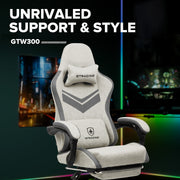Gtracing GTW-300-WR-V Gaming Chair Ergonmic Fabric Reclining Chair with Footrest & Linkage Armrest, White/Gray