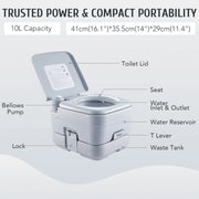 Bestco 10L Portable Toilet with Full Seat Bellow Pump No Odors for Travel & Camping