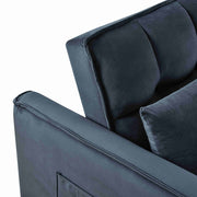 BSHTI Modern Velvet Loveseat Sofa Bed, 3-Position Adjustable Backrest, Convertible Twin Sleeper, Side Storage Pockets, Square Tufted, Solid Wood Frame, Black
