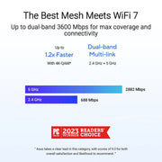 ASUS ZenWiFi BD4 Dual-Band Wi-Fi 7 Mesh Router, White, 2-Pack, 3600 Mbps, 4900 sq.ft. Coverage, Dual 2.5G Ethernet Ports