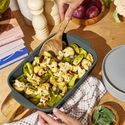 Beautiful 12-Piece Stoneware Bakeware Set with Acacia Wood Tools, Thyme Green, Oven Safe to 450F, Ceramic Crock, 29116
