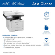 Brother MFC-L5915DW Monochrome Laser All-in-One Printer, Wireless, Duplex Print, 50 ppm, 5-Inch Touchscreen, Grey/Black