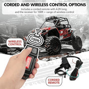X-BULL 12V Electric Winch, 5000LBS Capacity, 1.3 HP Motor, Synthetic Rope, Wireless Remote, Mounting Plate, Compact Design