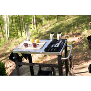 NUUK 32in Outdoor Prep Station Grill Cart, Stainless Steel Top, Black Steel Frame, Three Shelves, Movable with Wheels and Handle, MC610