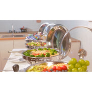 NEWKITCHEN 5 QT Stainless Steel Chafing Dishes Buffet Set, Transparent Glass Lid, 4 Pack with Dinner Spoon and Dining Clip