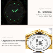 OLEVS OLS5563 Gold Wristwatch for Women, Luxury Diamond Quartz Analog, Stainless Steel Luminous Dress Watch with Date
