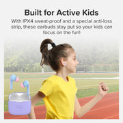 myFirst CareBuds Kids Wireless Earbuds with 85dB Volume Limit, Built-in Microphone, 6 Silicone Ear Tips, Anti-Lost Strap, Touch Control, IPX4 Water Resistant, Bluetooth 5.3, Cotton Candy, FH8505SA